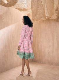 Thumbnail for Lyush Women Pink Floral Contrast Border Skater Dress