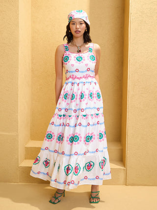 Lyush Women White Floral Strappy Tired Maxi Dress