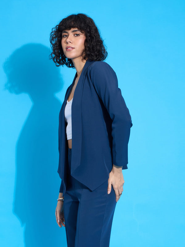 Velvet Royal Blue Shawl Lapel Women Blazer