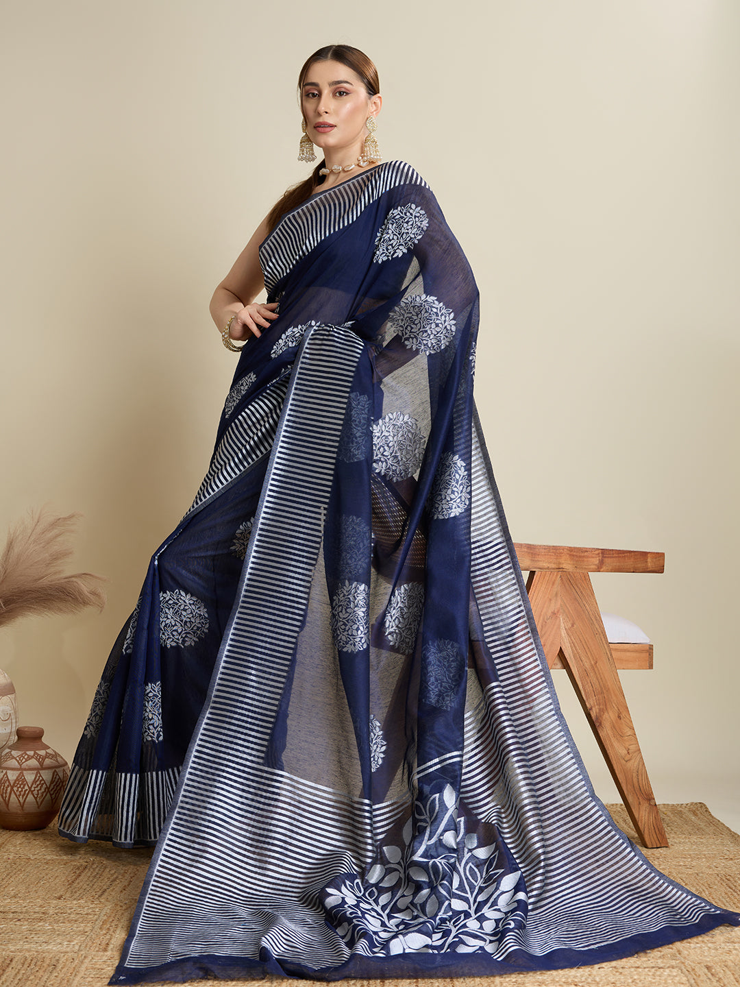 Dwija Fashion Royal Blue Casual Wear Soft Silk Bas Weaving Saree With Unstitched Blouse - Dista