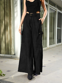 Thumbnail for Lyush Women Black Tencel Wide Leg Pants