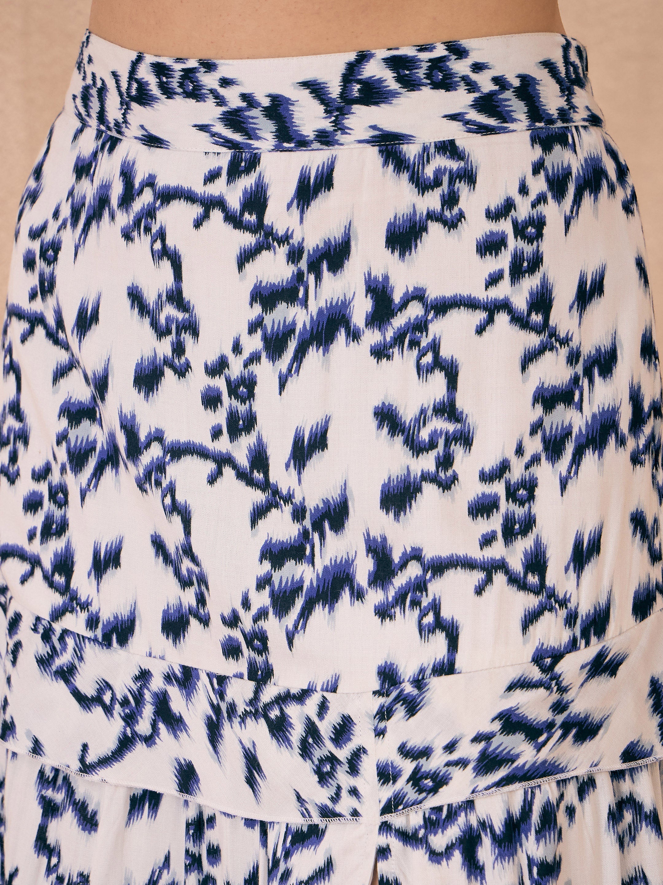 Lyush Women Navy Ikat Print Strappy Crop Top With Slit Skirt