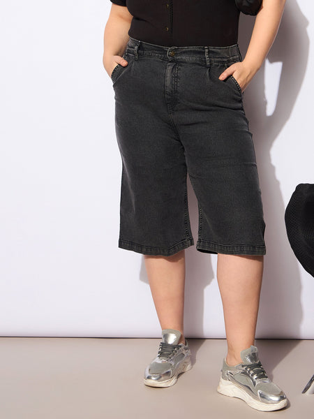 Buy Lyush Women Black Denim Bermuda Shorts Online At Low Price