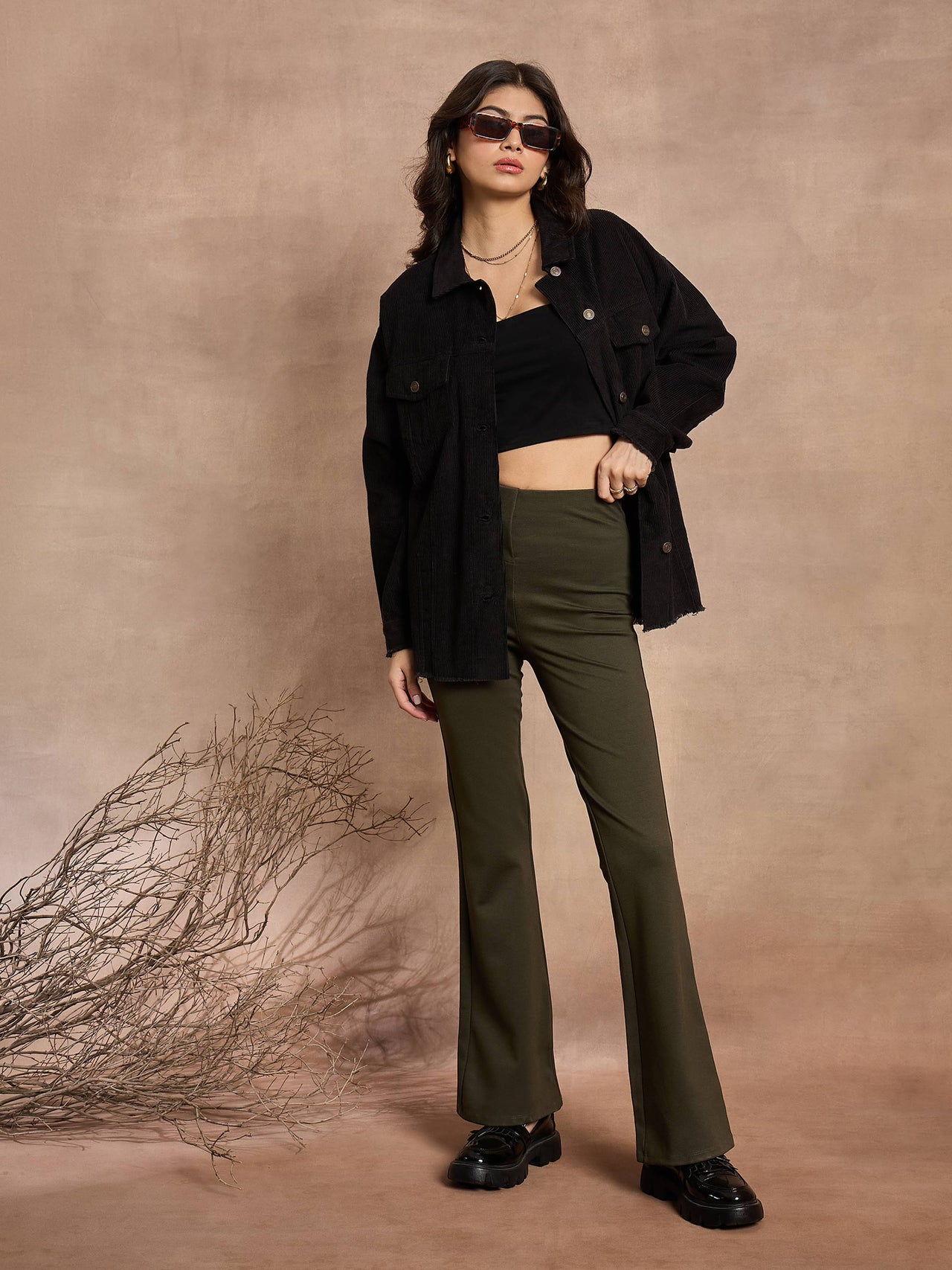 Lyush Women Black Corduroy Oversize Shacket