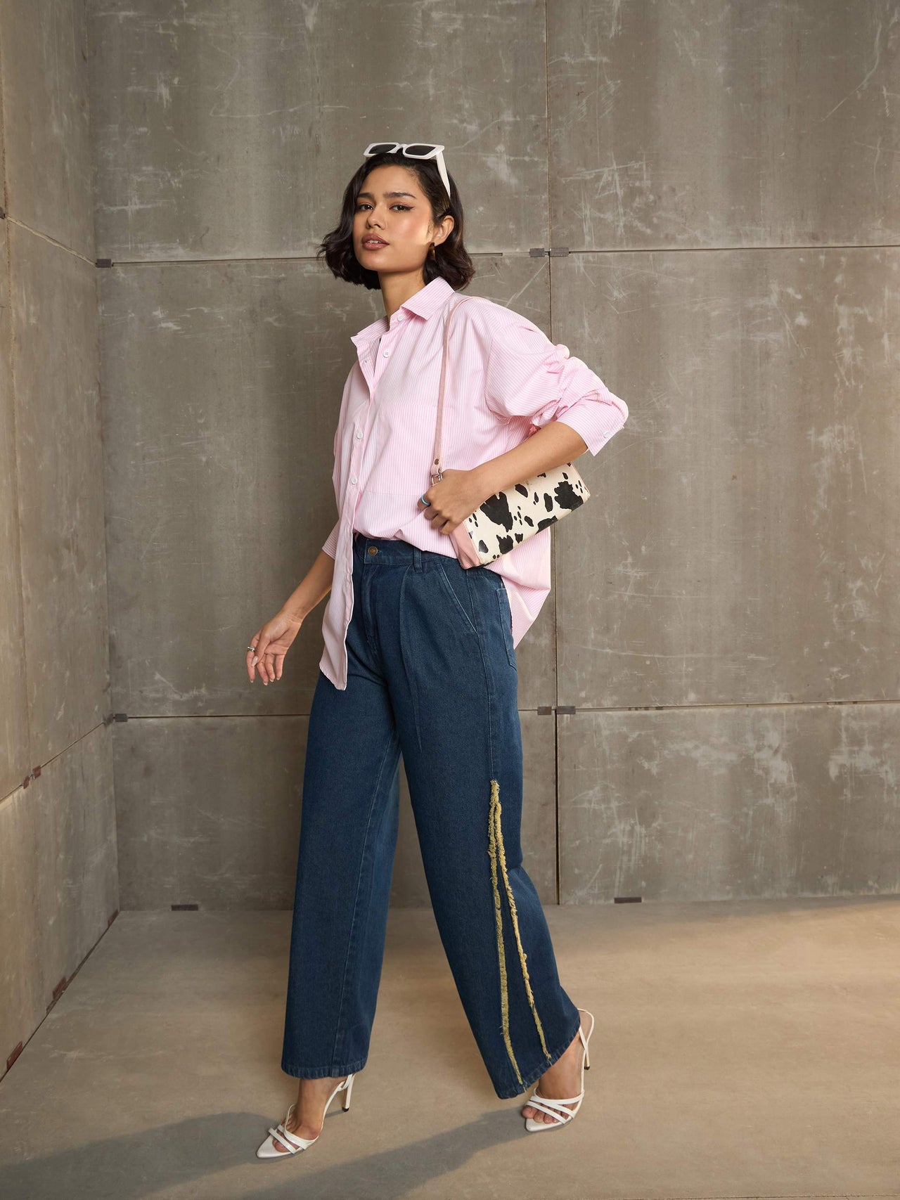 Lyush Women Pink & White Striped Oversized Shirt