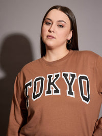 Thumbnail for Lyush Women Brown Terry TOKYO Printed Sweatshirt