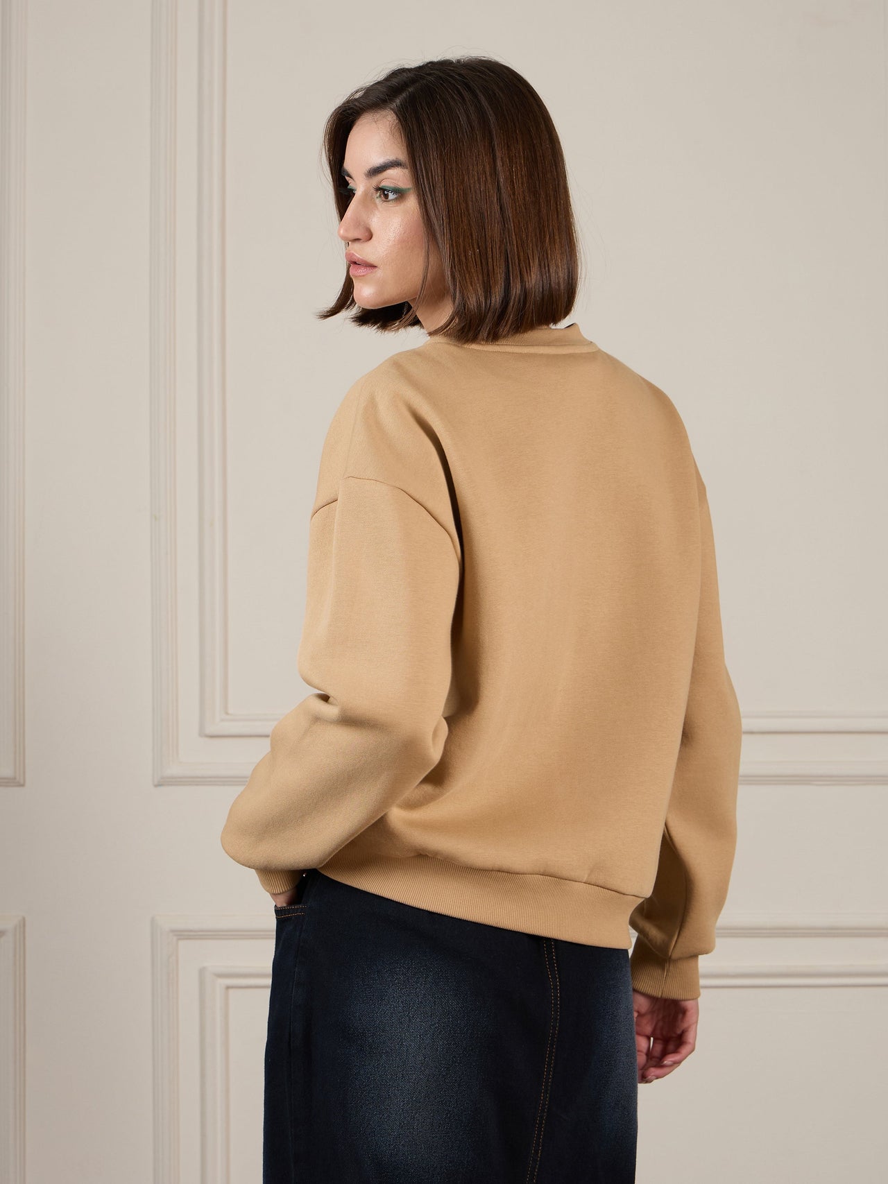 Lyush Women Beige Premium Fleece Sweatshirt
