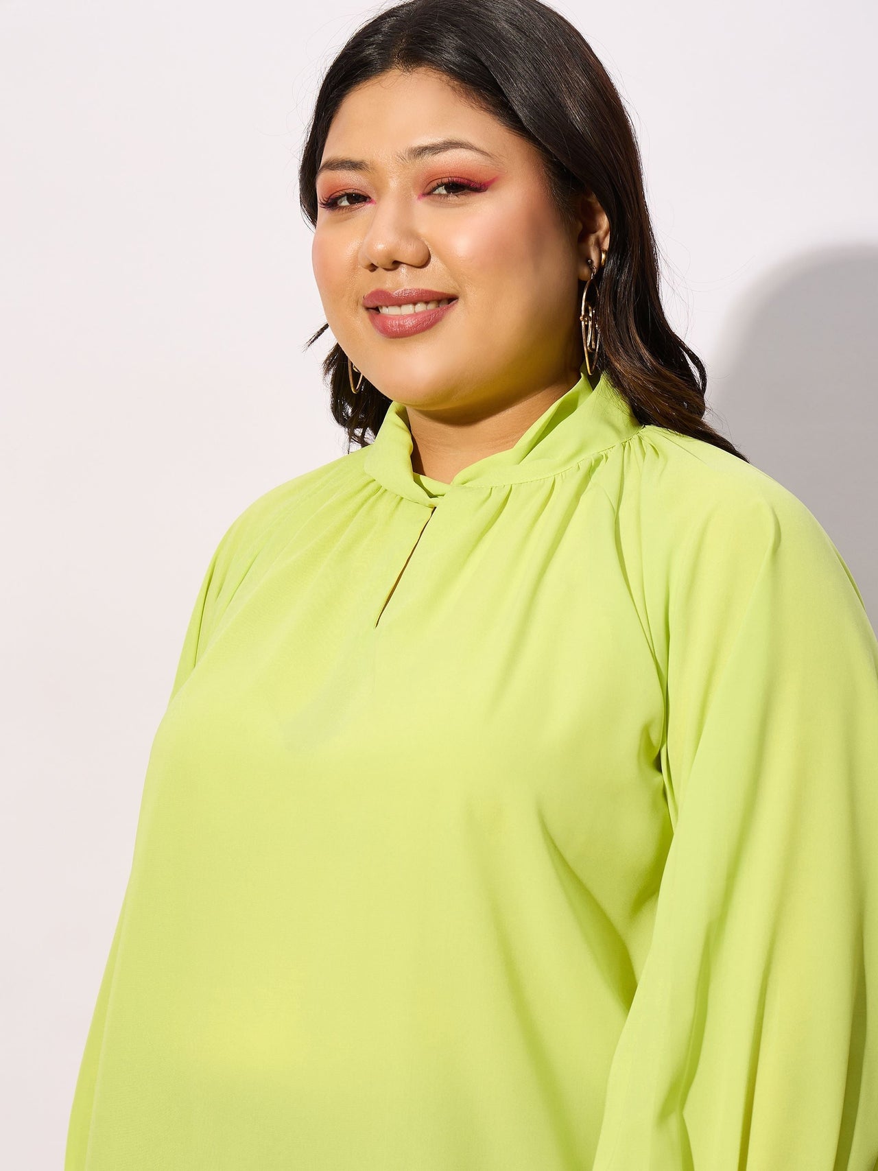 Lyush Women Lime Green Front Twisted Detail Top