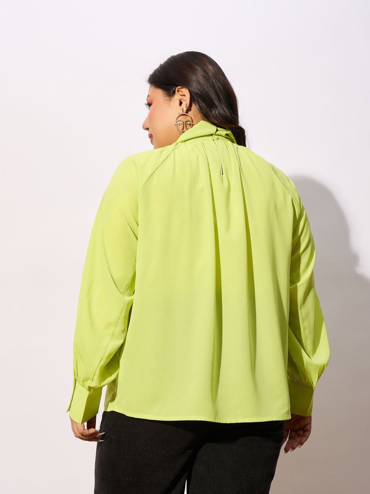 Lyush Women Lime Green Front Twisted Detail Top