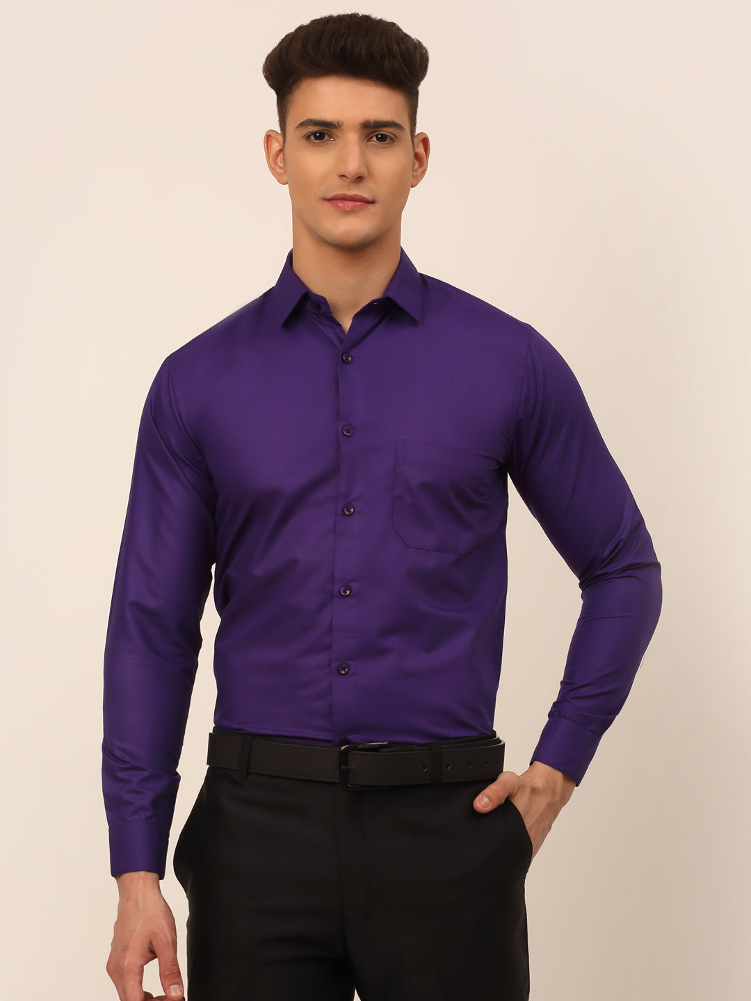 Jainish Men's Purple Formal Solid Shirts - Distacart