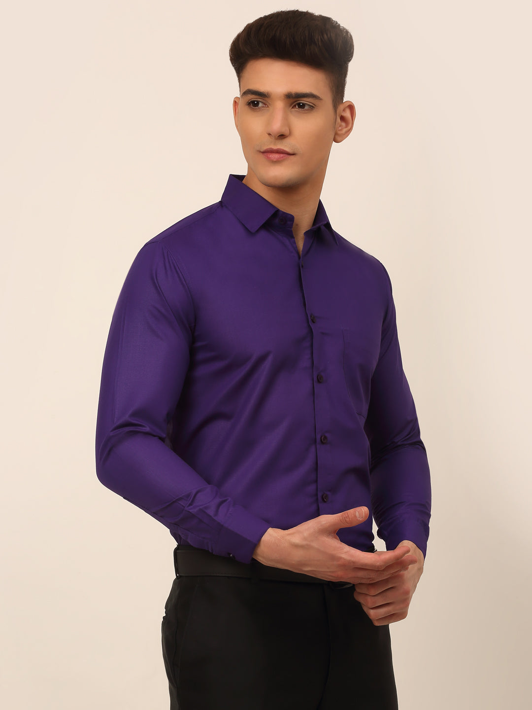 Jainish Men's Purple Formal Solid Shirts - Distacart