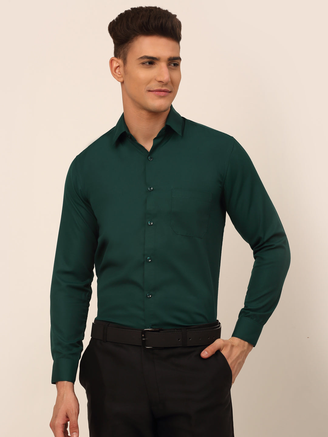Jainish Men's Green Formal Solid Shirts - Distacart
