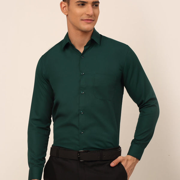 Jainish Men's Green Formal Solid Shirts - Distacart