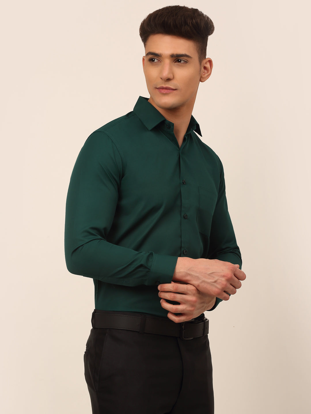 Jainish Men's Green Formal Solid Shirts - Distacart