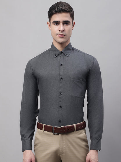 Jainish Men's Charcoal Cotton Solid Formal Shirt - Distacart