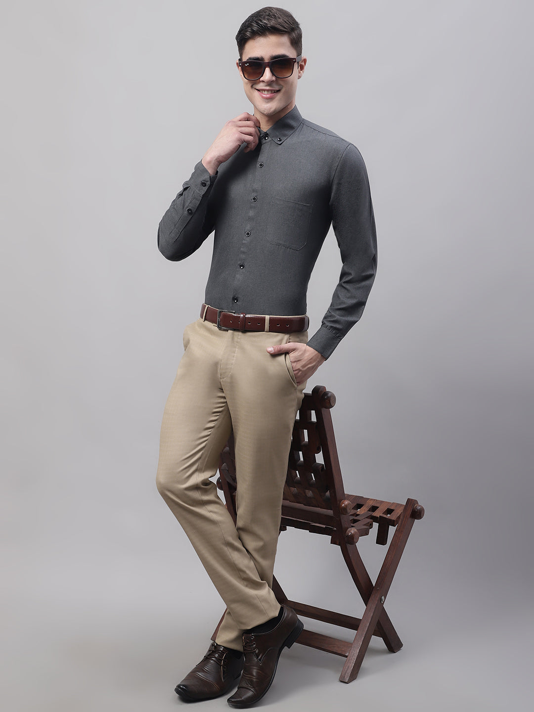 Jainish Men's Charcoal Cotton Solid Formal Shirt - Distacart