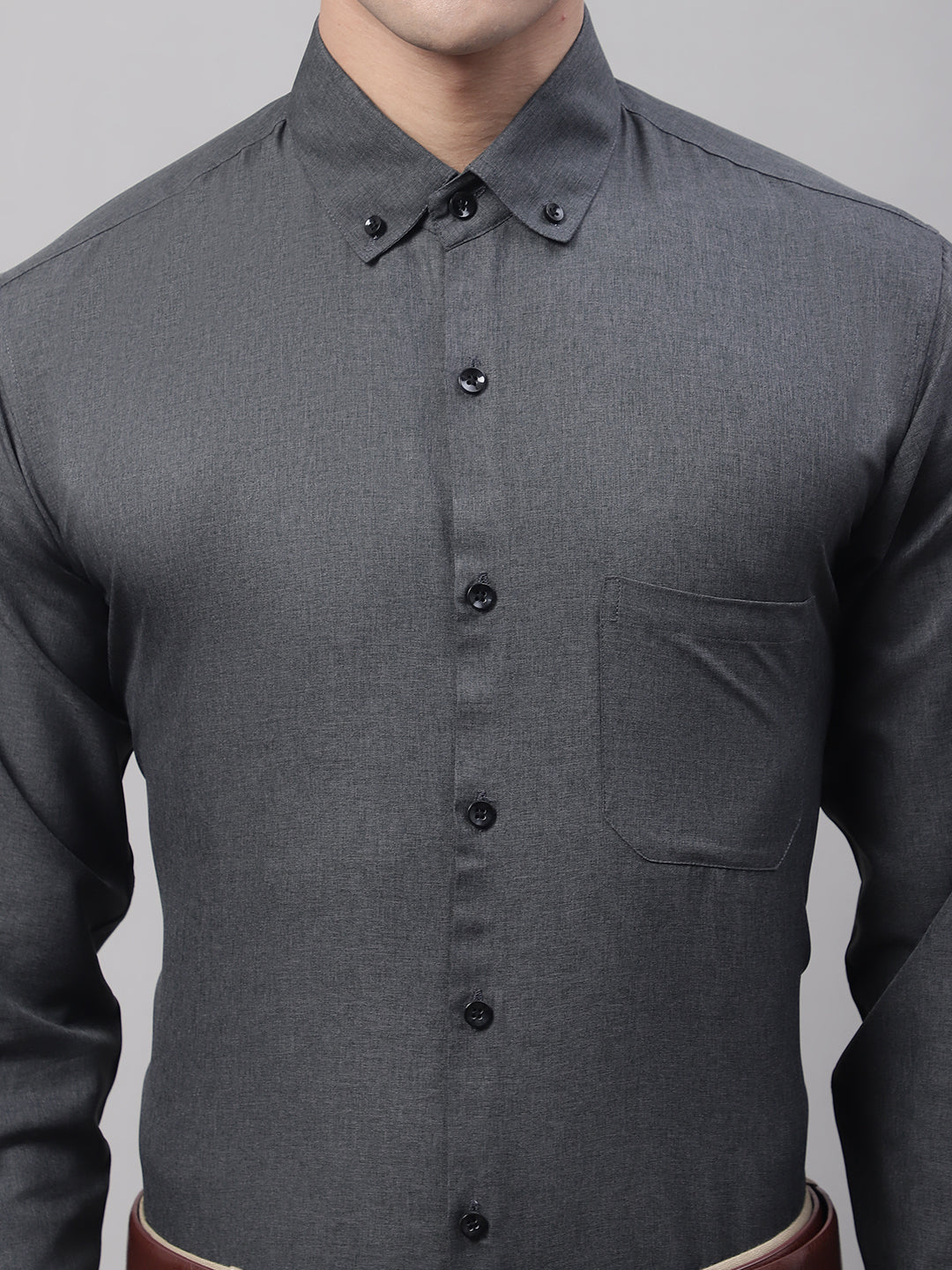 Jainish Men's Charcoal Cotton Solid Formal Shirt - Distacart