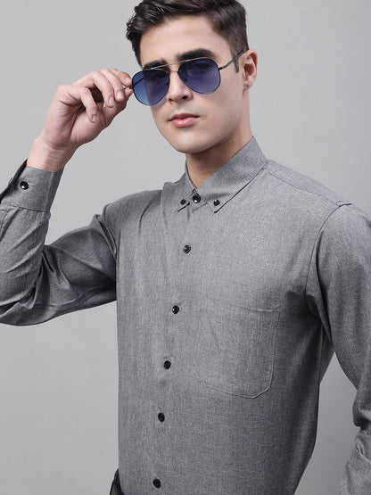 Jainish Men's Dark-Grey Cotton Solid Formal Shirt - Distacart