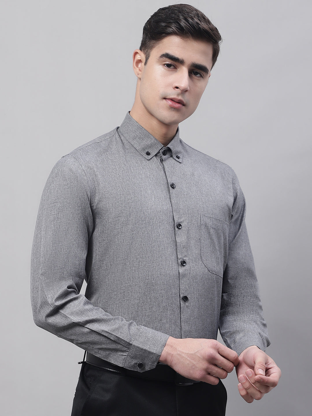Jainish Men's Dark-Grey Cotton Solid Formal Shirt - Distacart