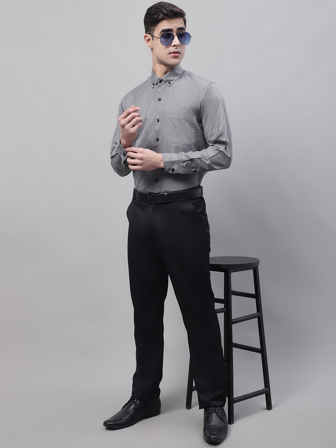 Jainish Men's Dark-Grey Cotton Solid Formal Shirt - Distacart