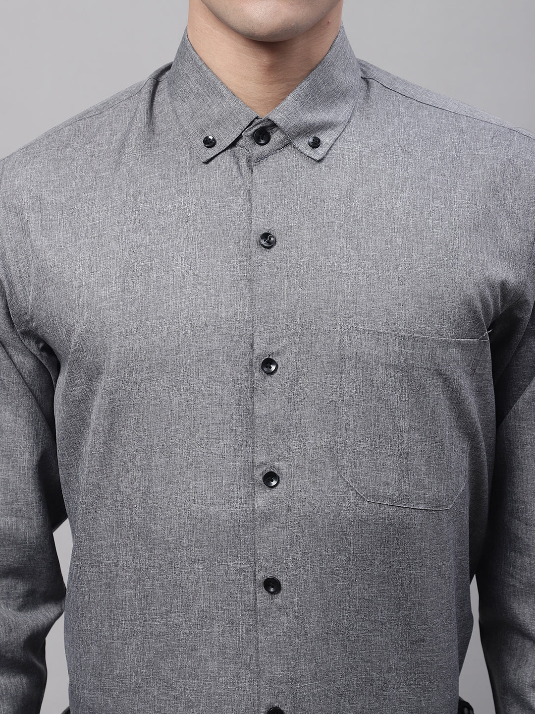 Jainish Men's Dark-Grey Cotton Solid Formal Shirt - Distacart