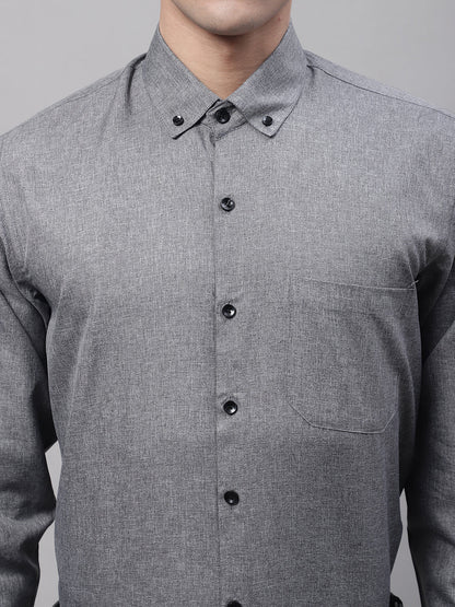 Jainish Men's Dark-Grey Cotton Solid Formal Shirt - Distacart