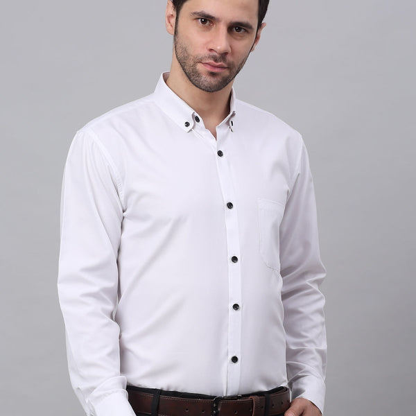 Jainish Men's Cotton Solid Button Down Formal Shirts - White - Distacart