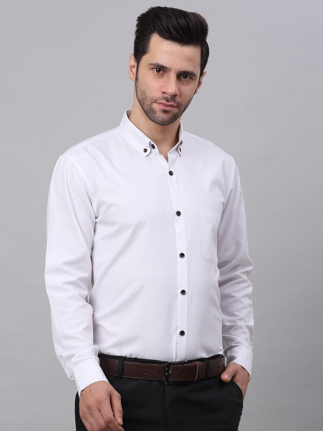 Jainish Men's Cotton Solid Button Down Formal Shirts - White - Distacart