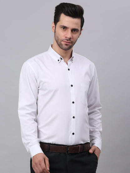 Jainish Men's Cotton Solid Button Down Formal Shirts - White - Distacart