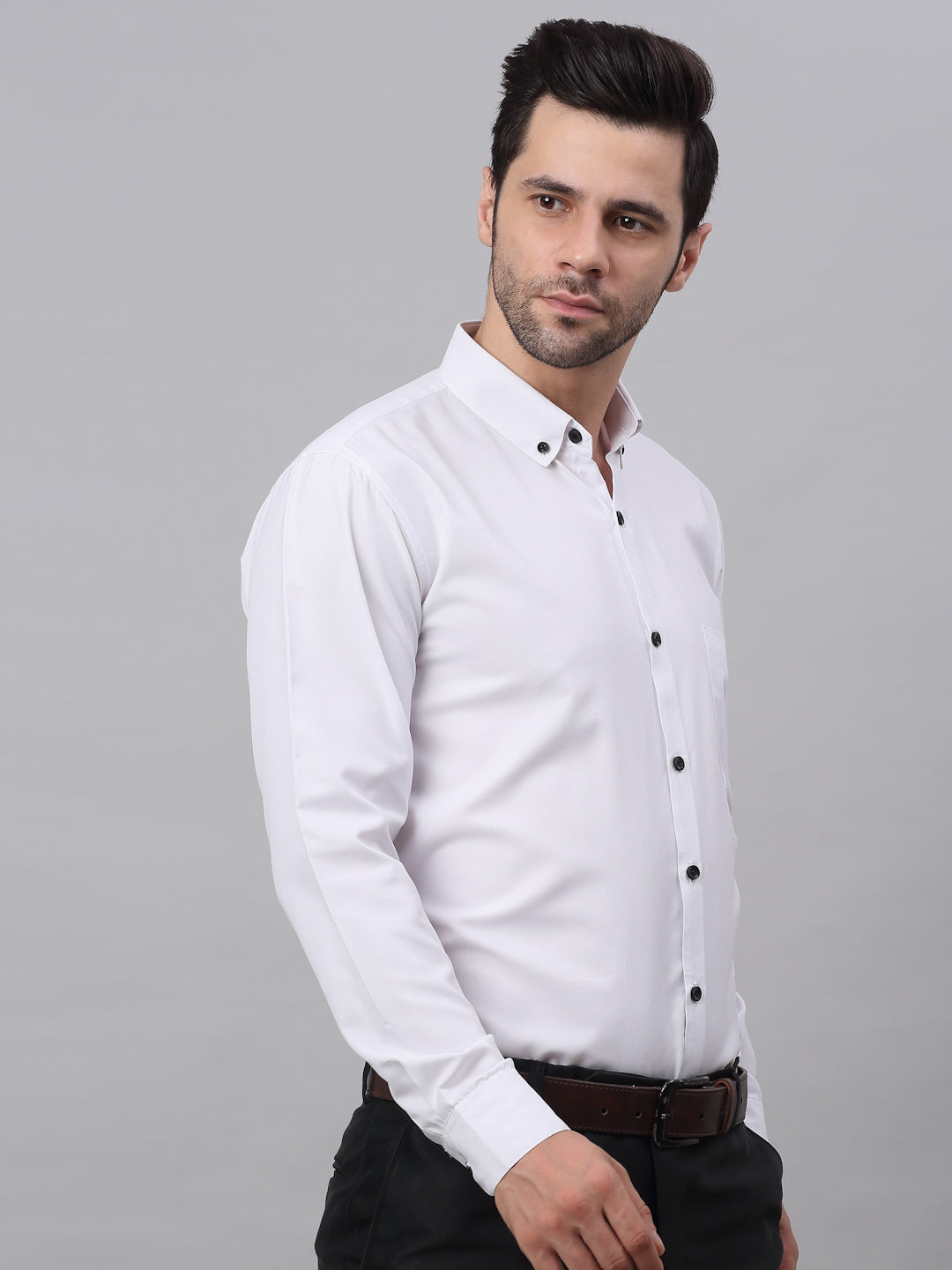 Jainish Men's Cotton Solid Button Down Formal Shirts - White - Distacart