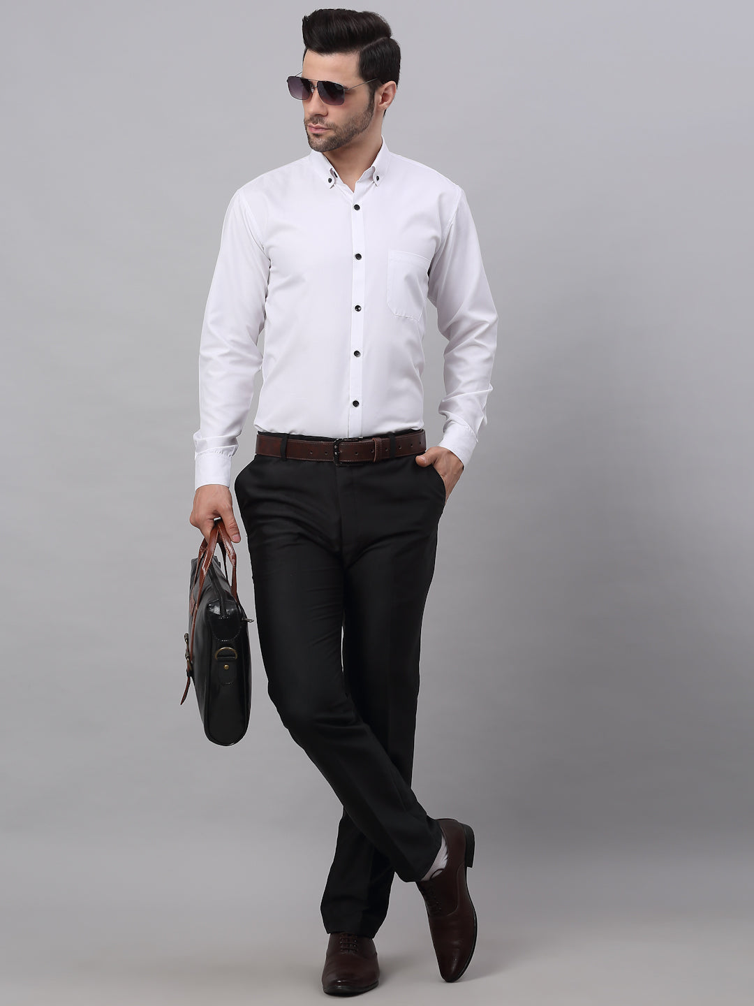 Jainish Men's Cotton Solid Button Down Formal Shirts - White - Distacart
