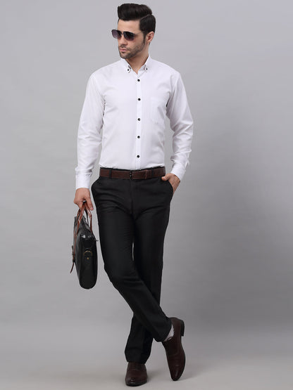 Jainish Men's Cotton Solid Button Down Formal Shirts - White - Distacart