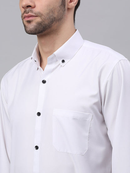 Jainish Men's Cotton Solid Button Down Formal Shirts - White - Distacart