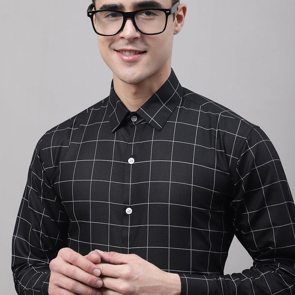 Jainish Men's Black Cotton Checked Formal Shirt - Distacart