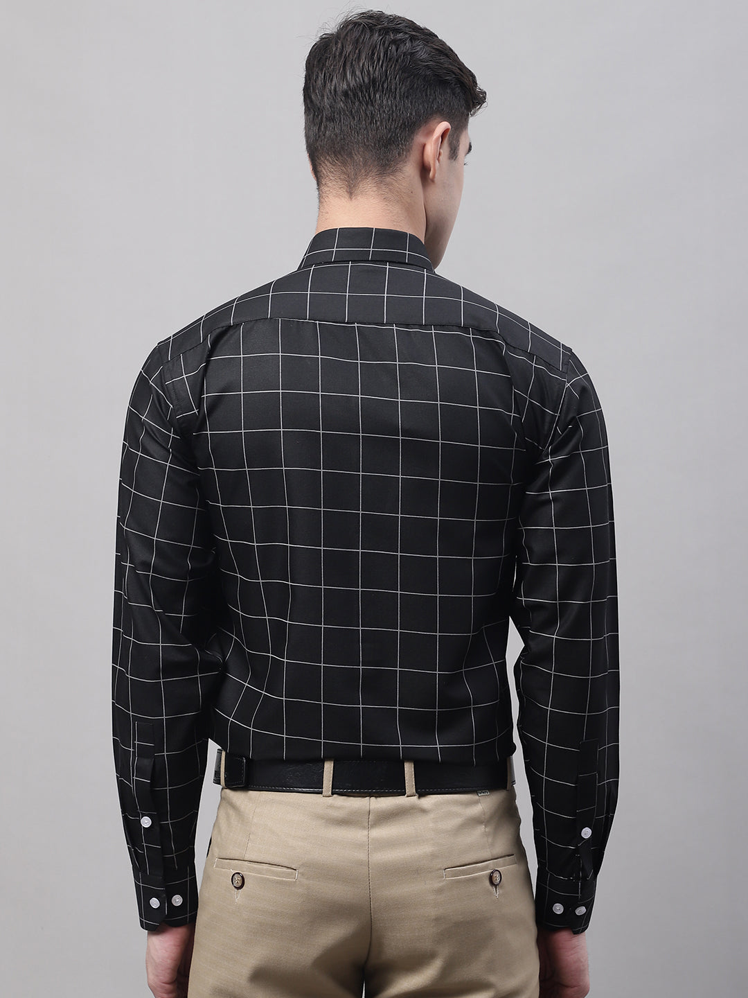 Jainish Men's Black Cotton Checked Formal Shirt - Distacart