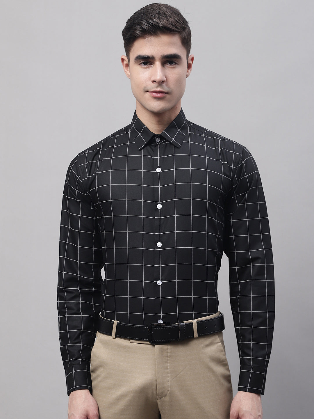 Jainish Men's Black Cotton Checked Formal Shirt - Distacart