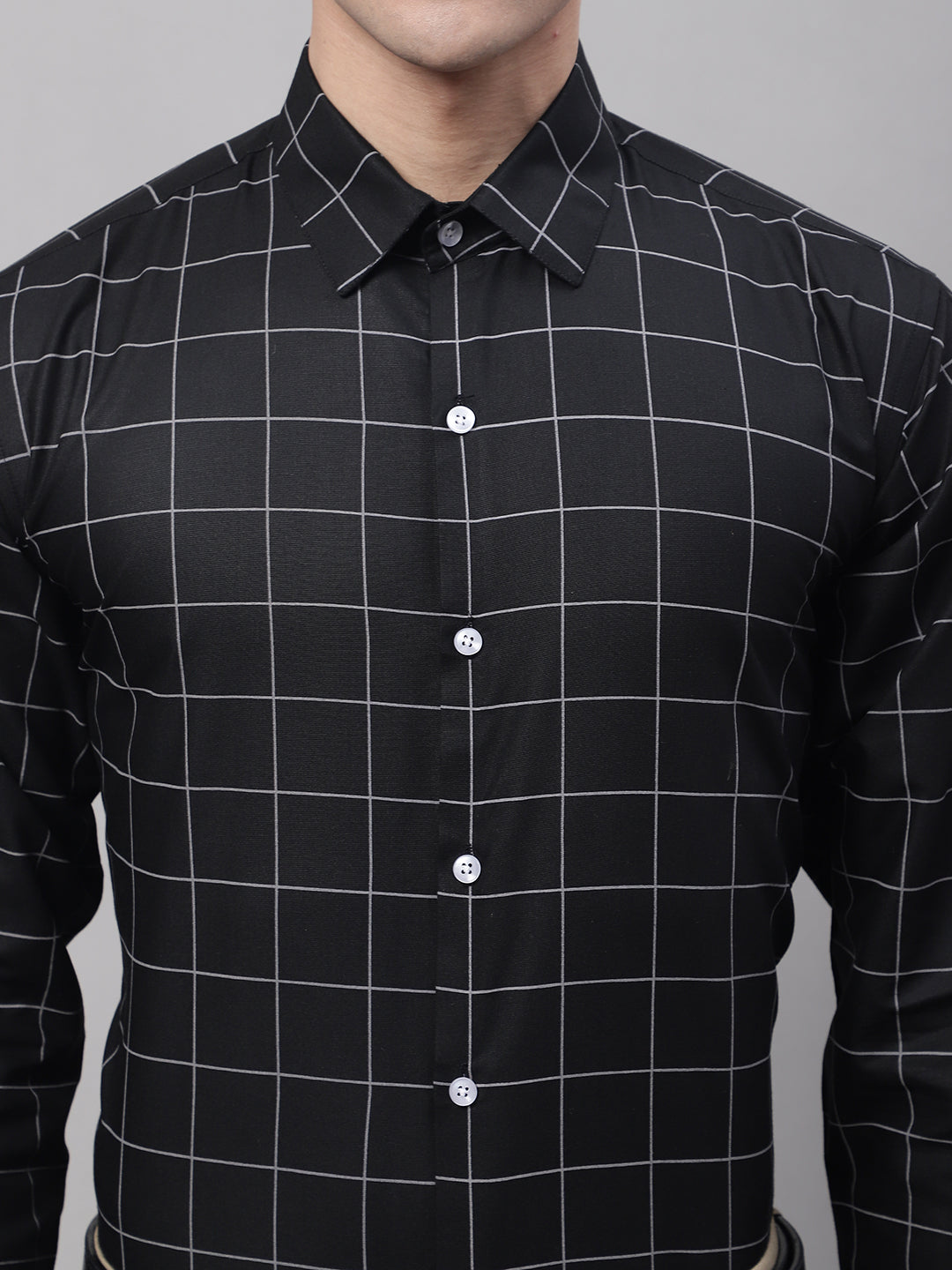 Jainish Men's Black Cotton Checked Formal Shirt - Distacart
