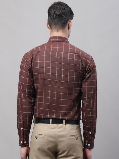 Jainish Men's Brown Cotton Checked Formal Shirt - Distacart