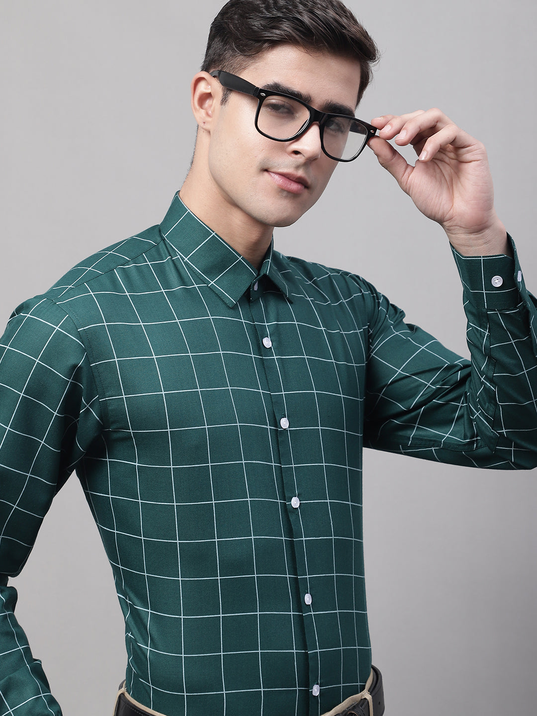 Jainish Men's Green Cotton Checked Formal Shirt - Distacart