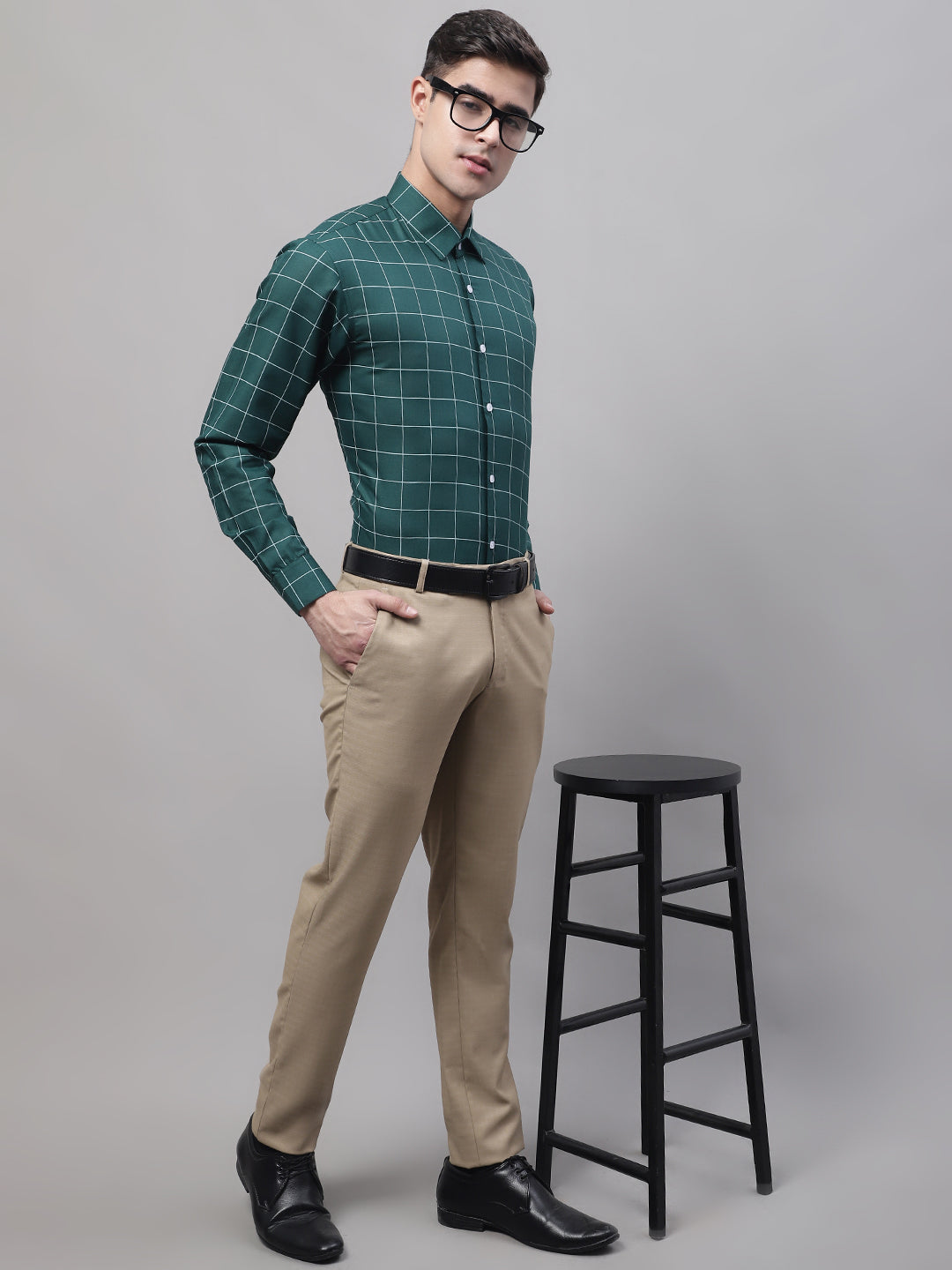 Jainish Men's Green Cotton Checked Formal Shirt - Distacart