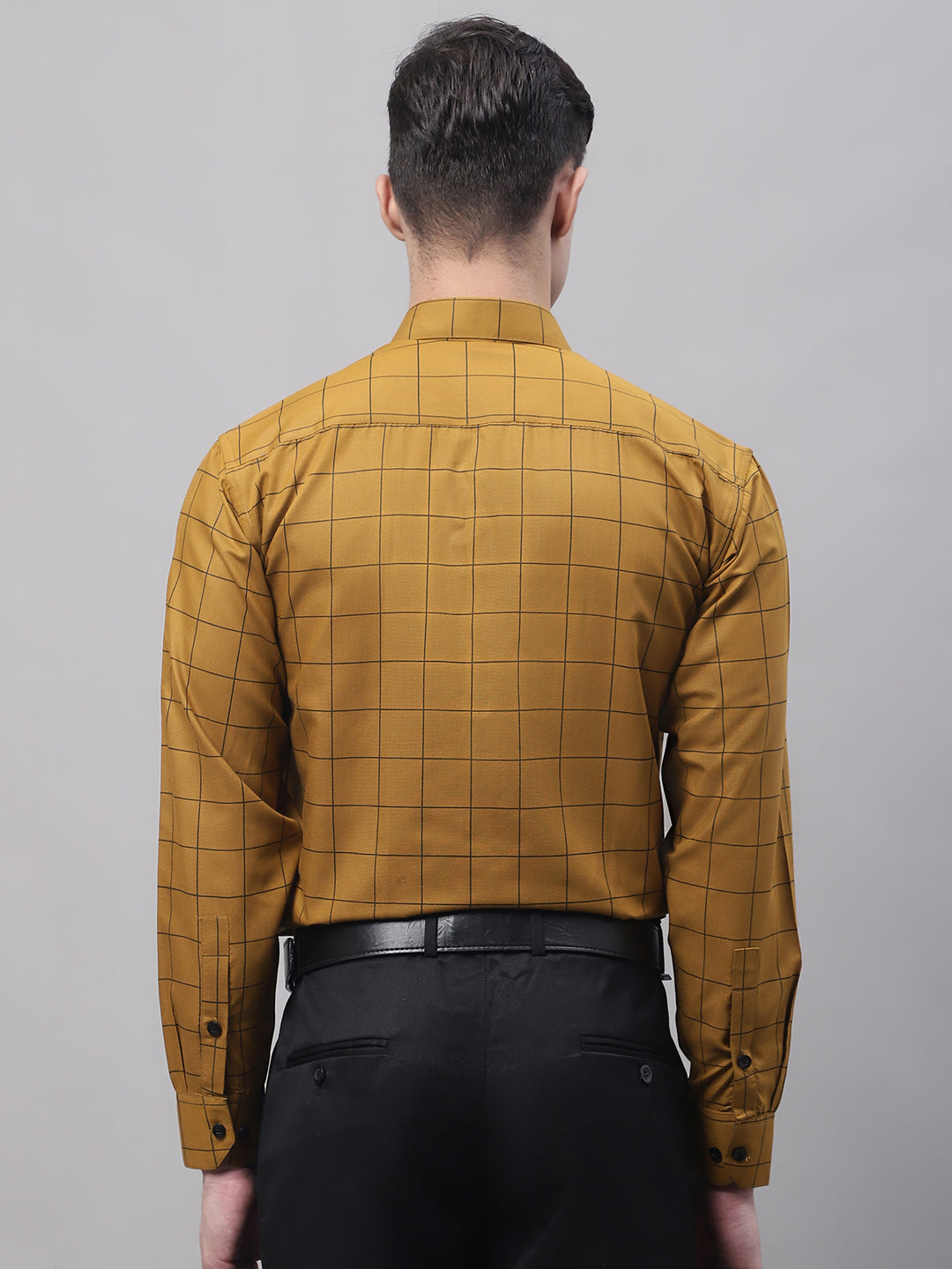 Jainish Men's Mustard Cotton Checked Formal Shirt - Distacart