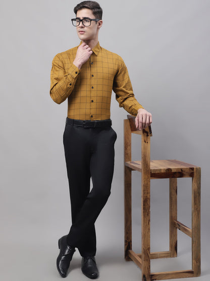 Jainish Men's Mustard Cotton Checked Formal Shirt - Distacart