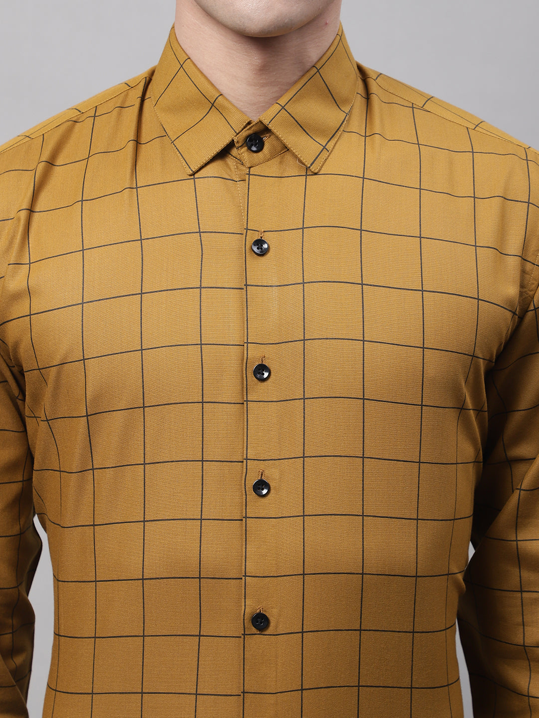 Jainish Men's Mustard Cotton Checked Formal Shirt - Distacart