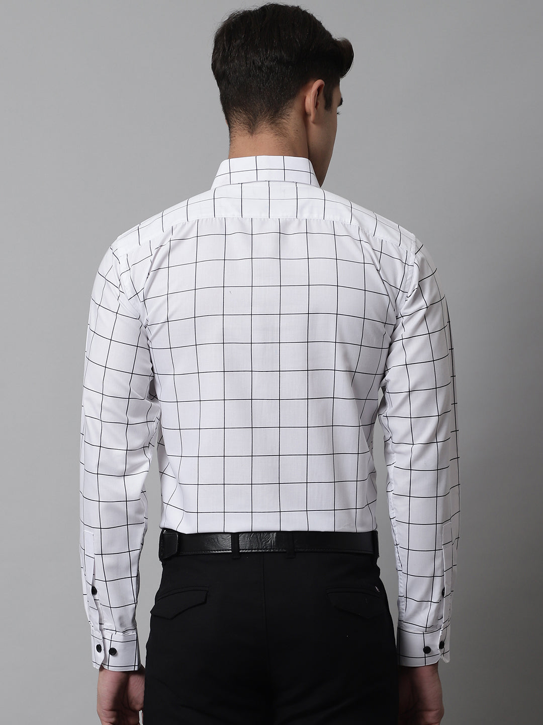 Jainish Men's Cotton Checked Formal Shirts - White - Distacart