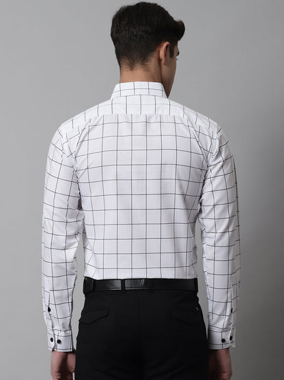 Jainish Men's Cotton Checked Formal Shirts - White - Distacart