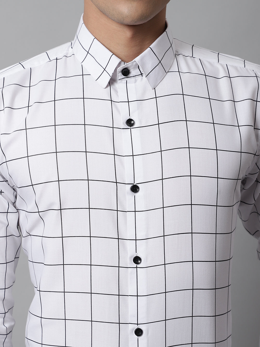 Jainish Men's Cotton Checked Formal Shirts - White - Distacart