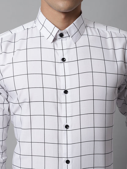 Jainish Men's Cotton Checked Formal Shirts - White - Distacart