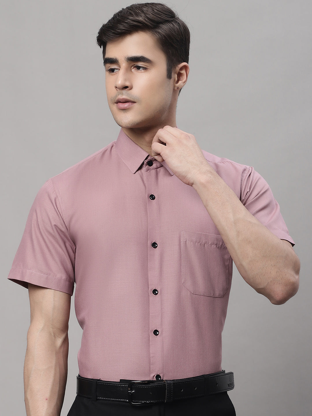 Jainish Men's Cotton Half Sleeves Solid Formal Shirts - Magenta - Distacart