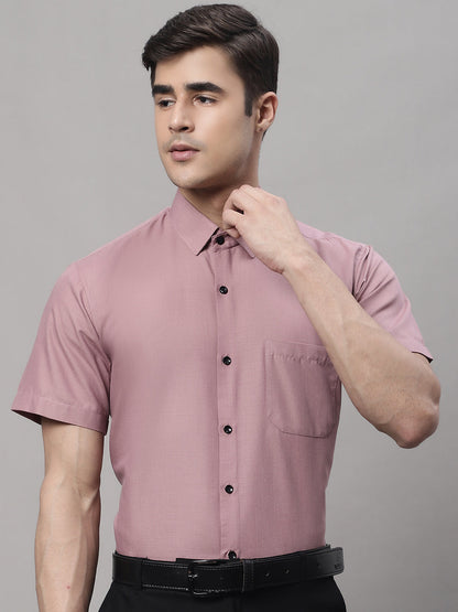 Jainish Men's Cotton Half Sleeves Solid Formal Shirts - Magenta - Distacart