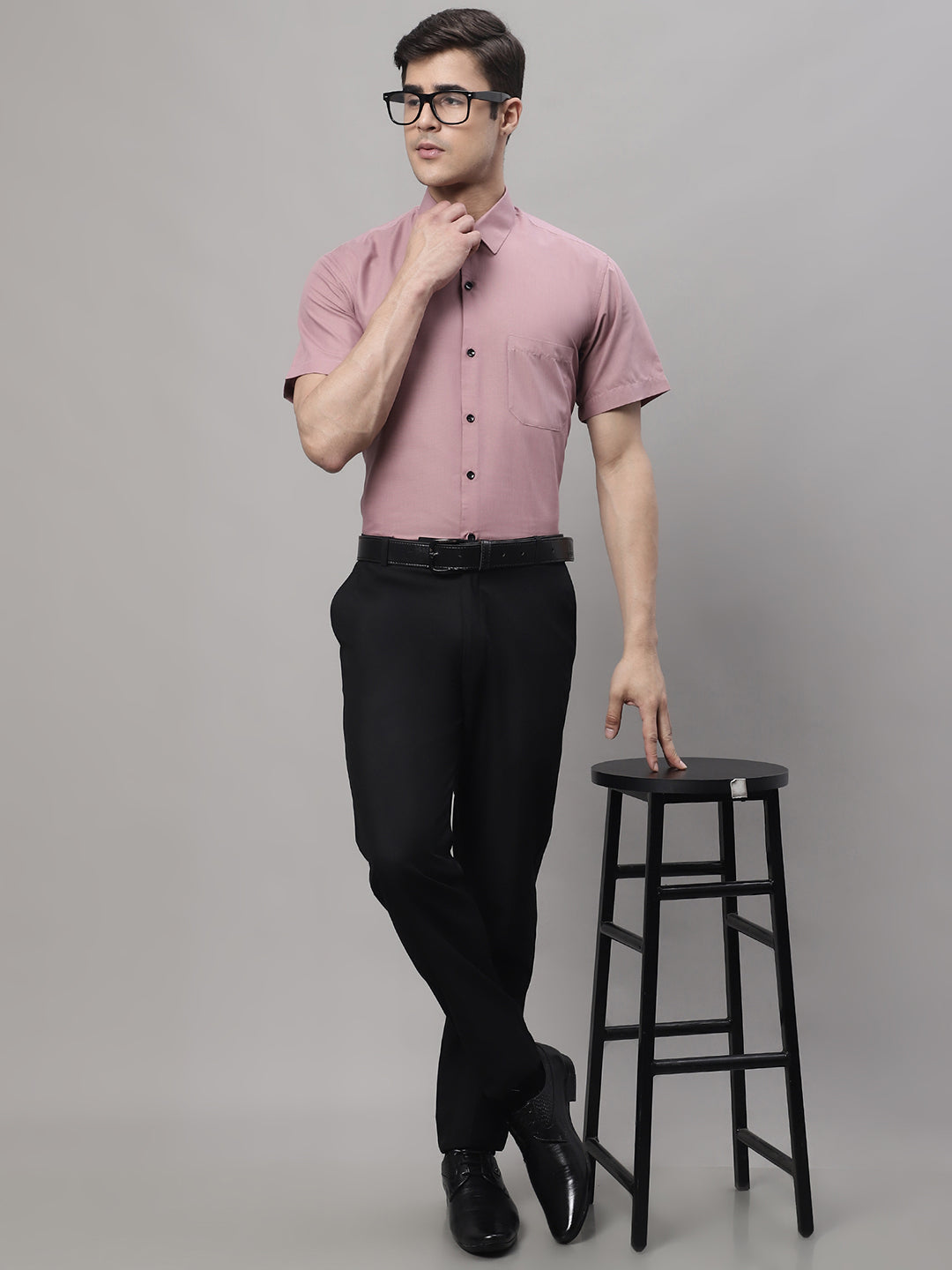 Jainish Men's Cotton Half Sleeves Solid Formal Shirts - Magenta - Distacart